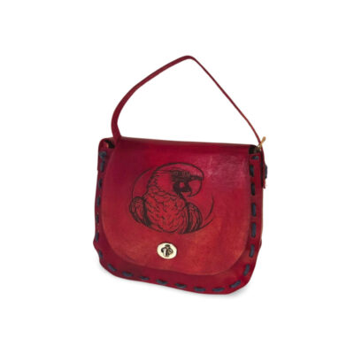 Vibrant Parrot Motif Red Satchel